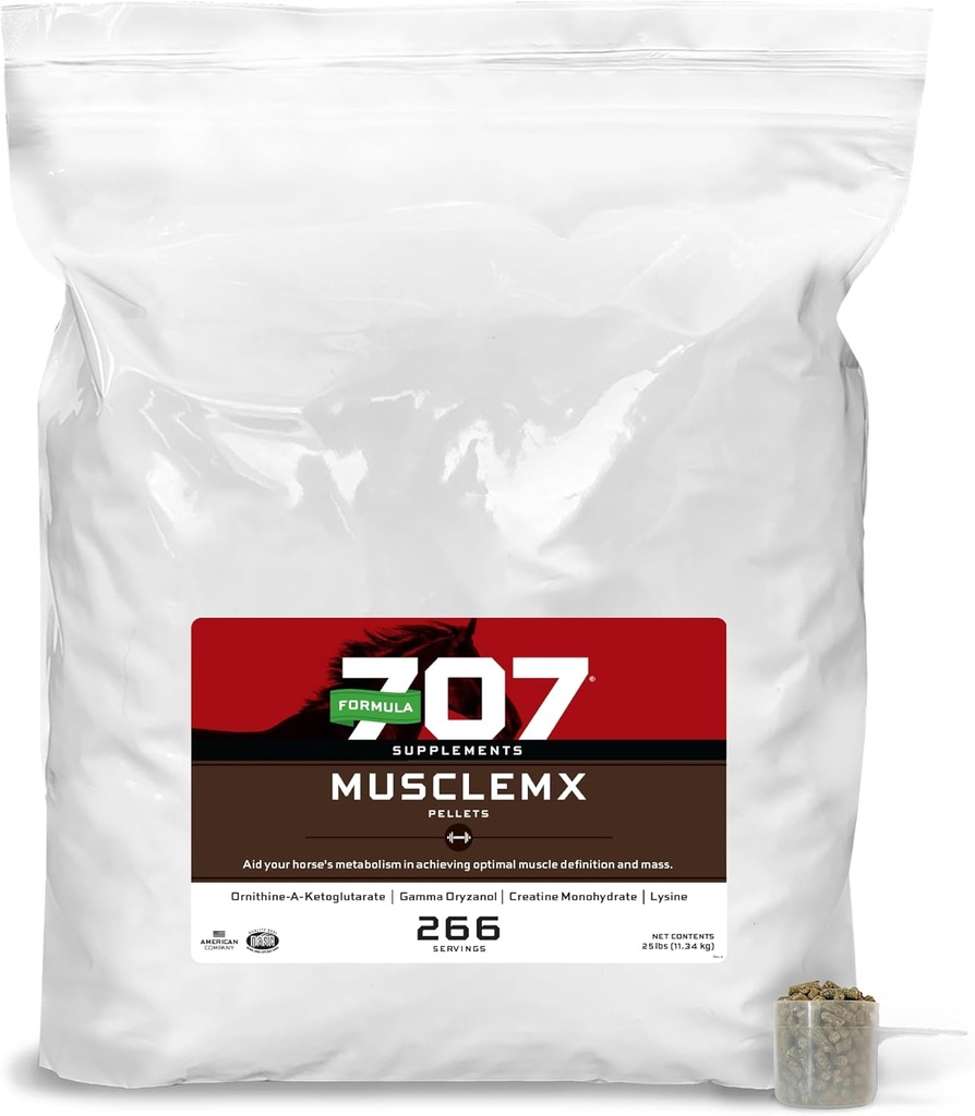 Fórmula 707 MuscleMx Equine Supplement, 25lb Refil Bag – Condicionamento Suporte e Muscle Builder para cavalos com Lysina, Gamma Oryzanol, Creatina & OKG