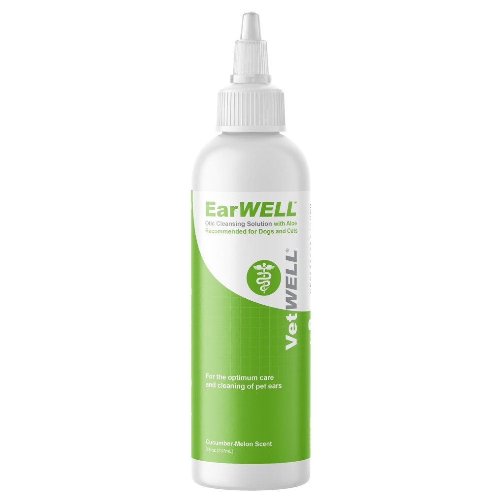 Limpador de Orelhas VetWELL para Cães e Gatos - Lavagem Ótica para Infecções e Infecções Oreais Controladoras e Odor em Animais de estimação - 8 onças (Melon Pepino)