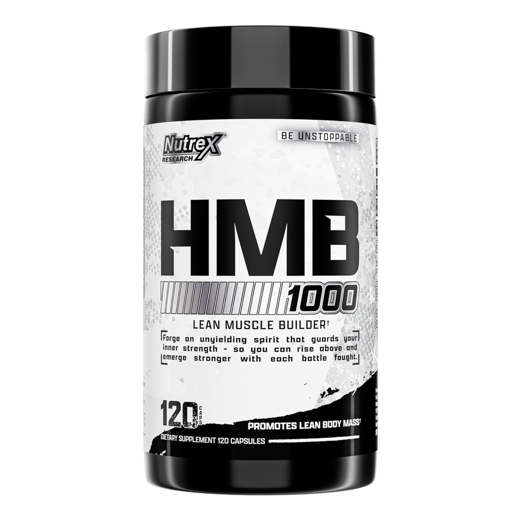 Nutrex Research HMB 1000 MG . É compatível com a recuperação muscular, reduzir os danos musculares esqueléticos, aumentar a força, prevenir a perda muscular