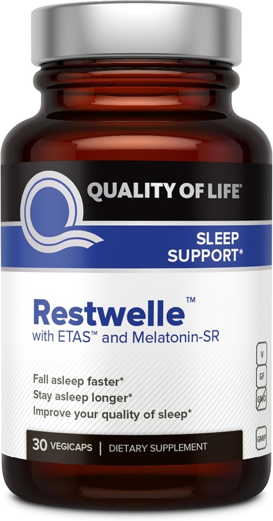 Qualidade de vida - Restwelle – Premium Natural ETAS e Suplemento de Melatonina – Fórmula Non Groggy com ETAS e Melatonina SR – Não Habit Forming – 30 Cápsulas