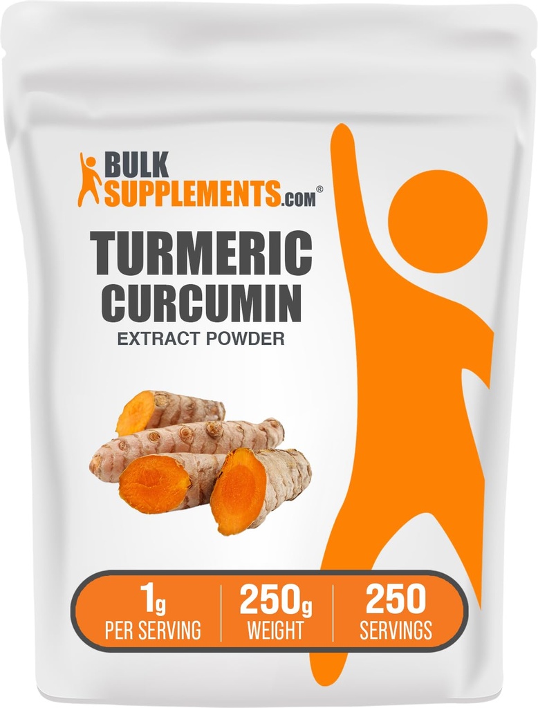 BulkSupplements.com Extrato de Açafrão em pó - de raiz de açafrão, suplementos de curcumina, curcumina em pó de açafrão - sem glúten, 1g por serviço, 250g (8,8 onças) (Pacote de 1)