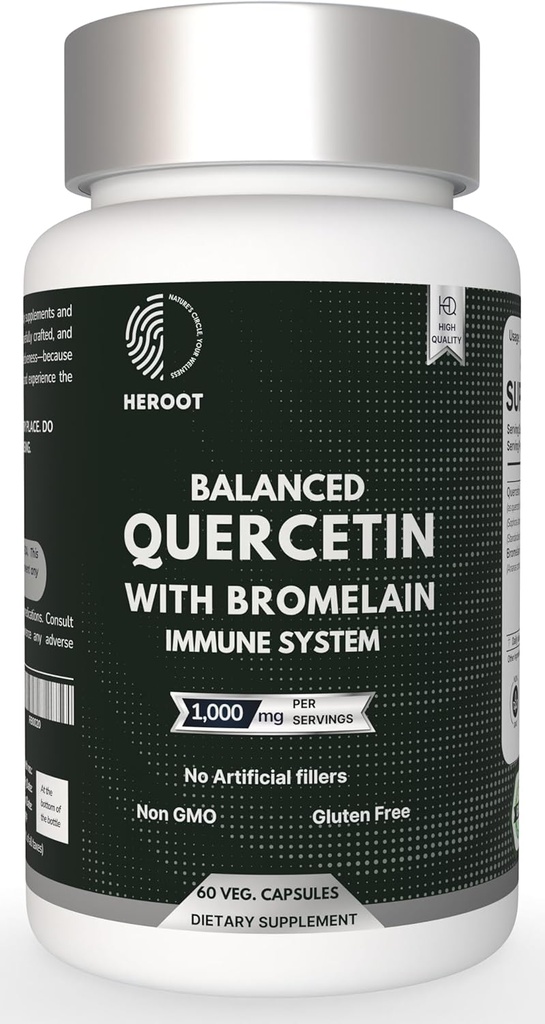 500mg Quercetina com Bromelaína Cápsulas: Suporte Respiratório Não-GMO □ Glúten Livre Suporta Saúde Geral e Bem-Estar (60 Cápsulas)