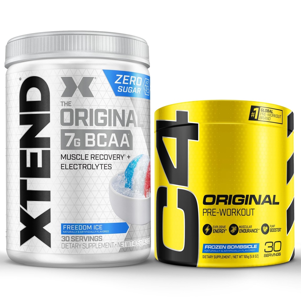 Cellucor Pre Treino & BCAA Bundle, C4 Original Pré Treino Pó, Congelado Bombículo, 30 Servings + XTEND BCAA Pó, Freedom Ice, 30 Servings