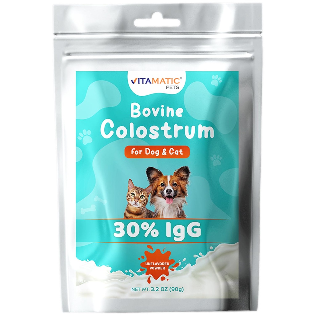 Colostrum bovino vitamático para cães e gatos, 90 gramas, 30% de imunoglobulinas, Feed grama