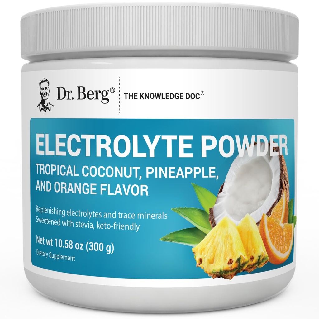 Dr. Berg Zero Açúcar Hydration Keto Electrolyte Powder - Melhorado w / 1000 mg de Potássio & Real Pink Himalaia Sal (não sal de mesa) - Coco Tropical, Abacaxi & Laranja Bebida Suplemento 50 Servings