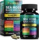 Sea Moss Black Seed Oil, Sea Moss Black Seed Oil Ashwagandha Ginger Cápsulas com Vitaminas Bladderwrack, Burdock Root e Mais, 60 Cápsulas