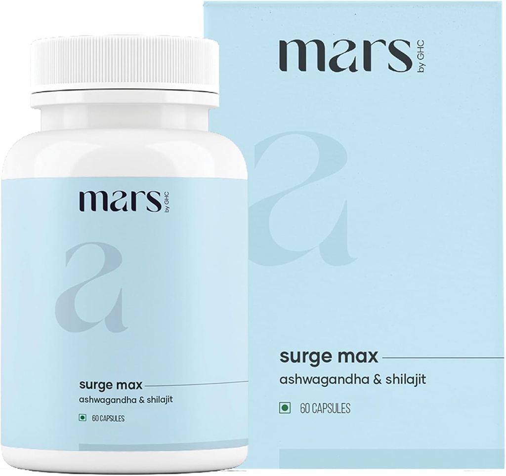 Mars Surgemax Cápsulas Naturais com Shilajit e Musli Seguro Suporta Energia, Força e Imunidade para Estilo de Vida Activo 60 Cápsulas