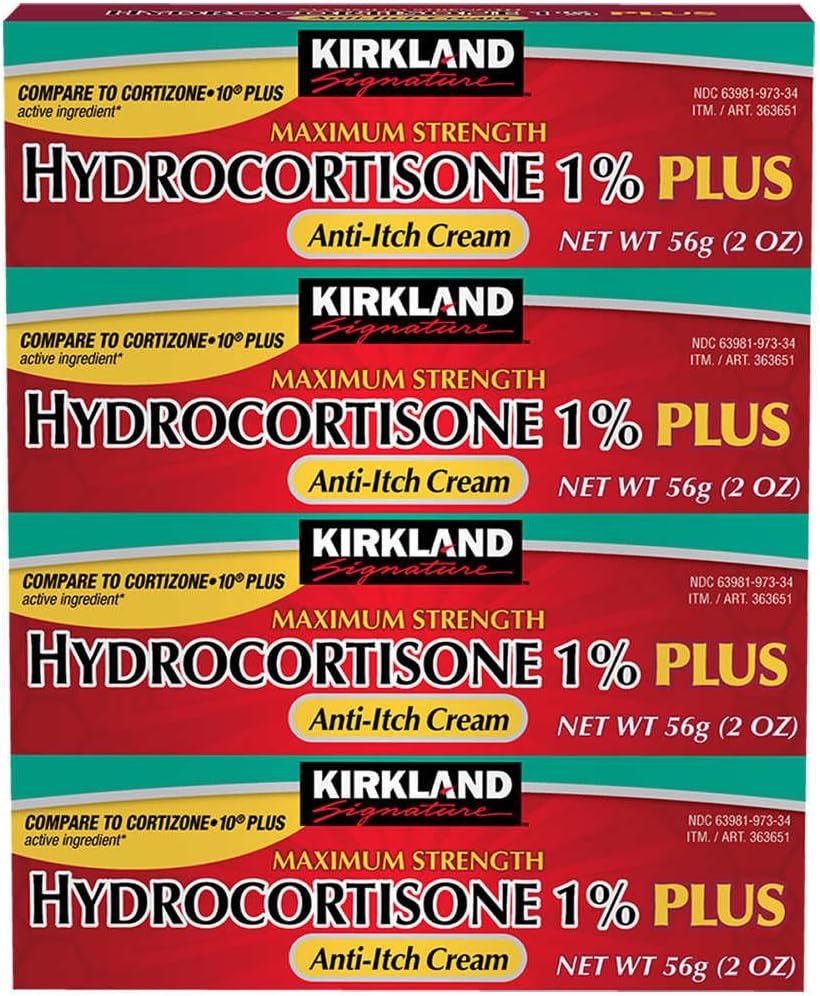 Kirkland assinatura máxima resistência hidrocortisona creme 1% com Aloe, 2 onças (pacote de 4)