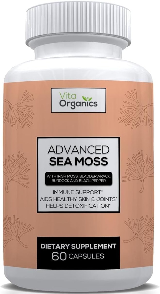 Advanced Sea Moss, Sea Moss fórmula avançada, suplemento premium mar musgo, comprimidos mar musgo, suplemento seammoss, Irish Sea Moss Cápsulas & Organic Bladderwrack & Burdock, & Black Pepper Extract, Seamoss