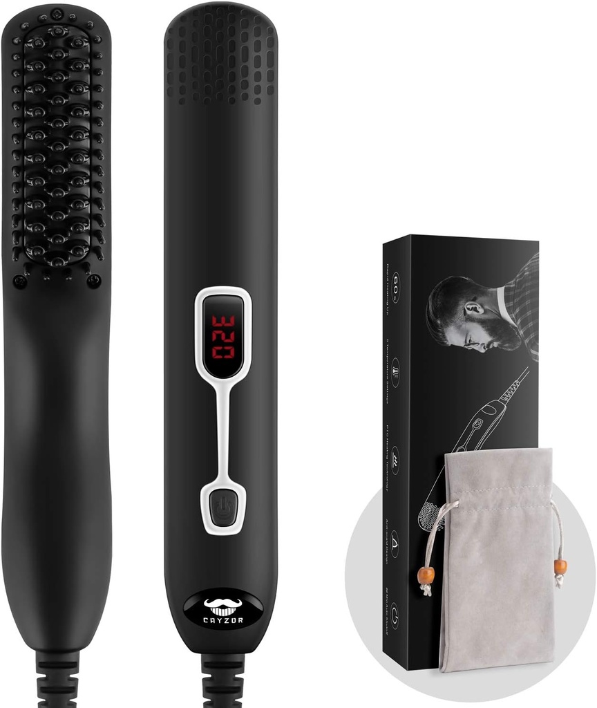 Barba Straightener Comb para homens - Homens elétricos profissionais atualizados Barba endireitar escova aquecida portátil anti-escalda 5 temperaturas ajustável e LCD Display com bolsa de transporte