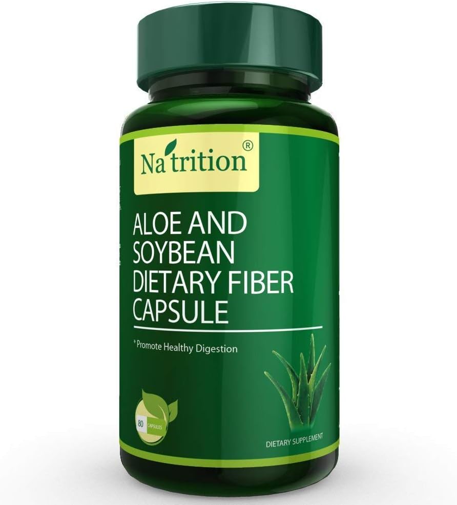 Natrition Aloe Vera Gel Extract Cápsulas com fibra dietética de soja – Melhor suplemento de limpeza intestinal – melhorar a digestão e alívio da constipação - 80 Cápsulas