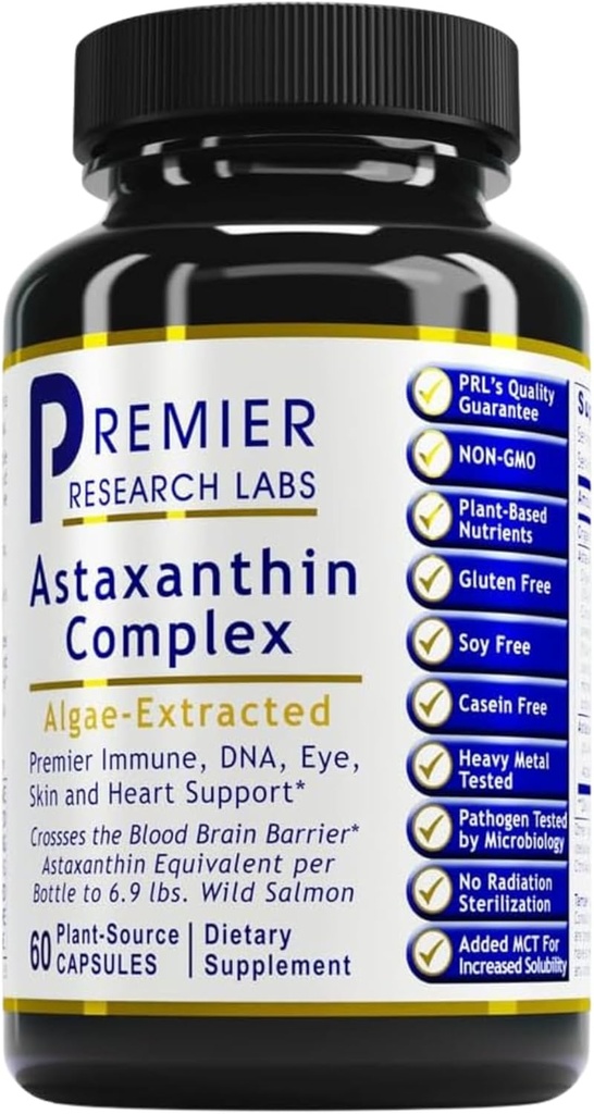 Premier Research Labs Premier Astaxantina Complexo - Suplementos Astaxantina, Astaxantina 4mg por cápsula, Fonte de Algae, Apoio Antioxidante para Mulheres e Homens - 60 Cápsulas Vegetarianas