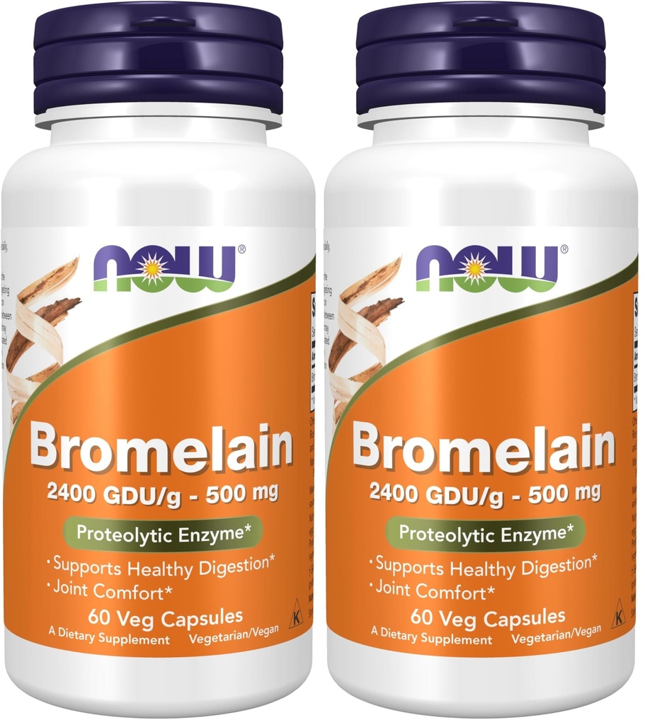 Now Suplementos, Bromelaína (Enzima Proteolítica Natural) 2.400 GDU/g - 500 mg, Enzima Proteolítica Natural*, 60 Cápsulas Veg (Pacote de 2)