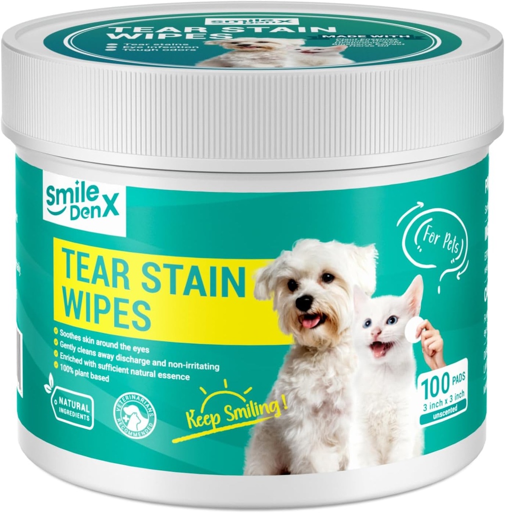 Toalhetes para cães e gatos, Lavagem de limpador de olhos de estimação remove a descarga, Crust, Debris e Gunk (100, Unscent)