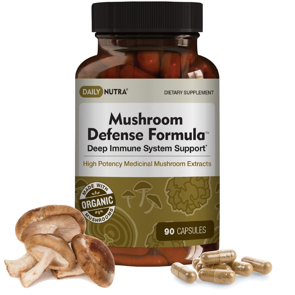 DailyNutra Mushroom Defense Formula - Immune Support Supplement (Suplemento Orgânico Cogumelos, Água quente extraída - Reishi, Chaga, Maitake, Shiitake e Turquia cauda (90 Cápsulas)
