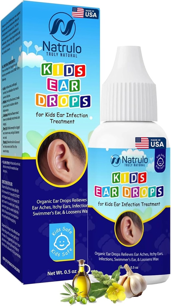 Natrulo Natural Orelha Gotas para Crianças Tratamento de Infecção Orelha – Crianças Orgânicas Óleo Orelha Gotas Alivia dores de ouvido, Coceira Orelhas, Infecções, Orelha de Nadador, & Loosens Cera – Crianças Seguras, Feito nos EUA