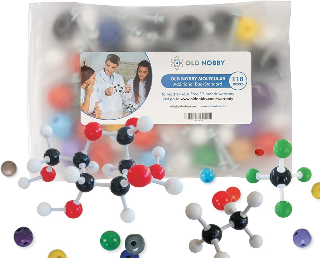 Antigo Kit de Modelo Molecular de Química Suplementar Nobby 118-Piece - Construa estruturas 3D para estudo, ensino e uso de laboratório - Átomos e ligações duráveis, fácil montagem com caixa de armazenamento portátil