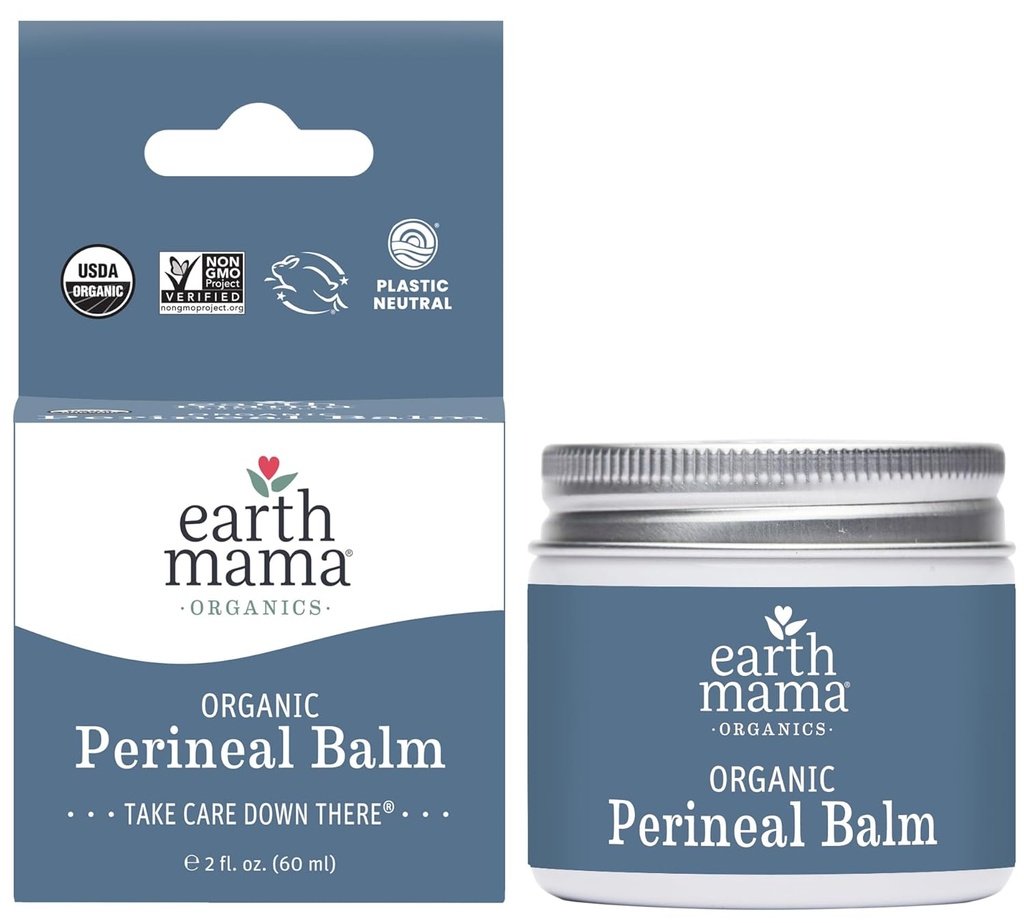 Terra Mama Balm Perineal Orgânico Naturalmente Resfriamento Ervas Salva para gravidez e alívio pós-parto com Bruxa Hazel & Calendula, Cuidados Femininos Essenciais, Sem Benzocaína ou Butano, 2-Fluid Ounce