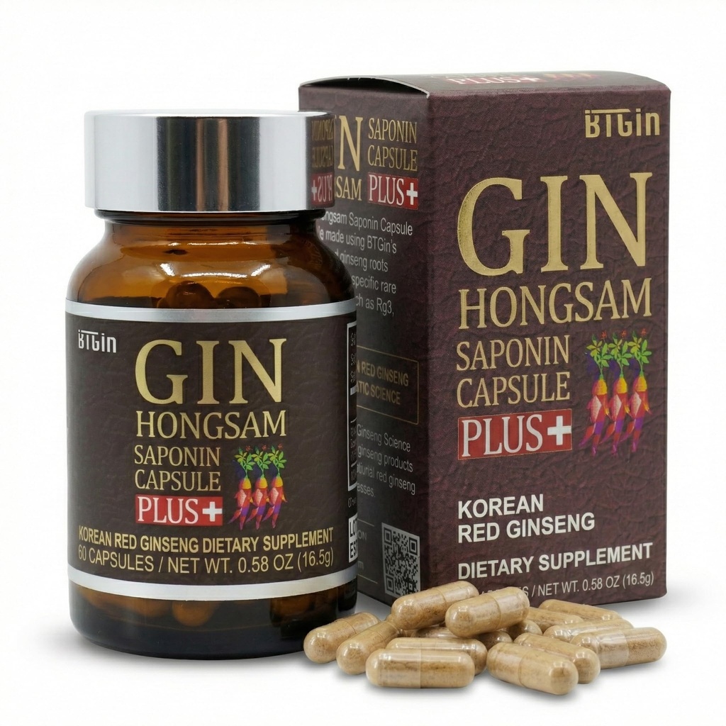 Ginseng vermelho coreano [Gin HONGSAM] 60 Cápsulas - Suplementos Antienvelhecimento Premium - Immune Immune Memória para Mulheres e Homens 100% Ginseng vermelho