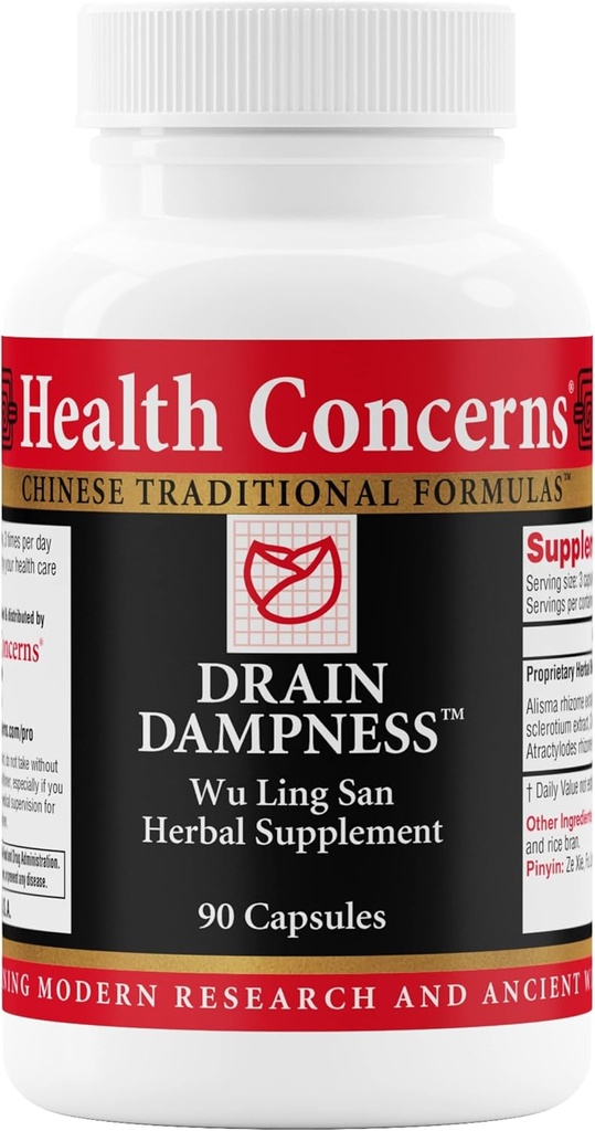 Preocupações de saúde Humidade de drenagem – Suporte Rim – Retenção de água de alívio – Fórmula de ervas chinesa com Alisma, Poria, Polyporus, Cinnamon – 2250 mg de uma mistura de ervas proprietárias – 90 Cápsulas