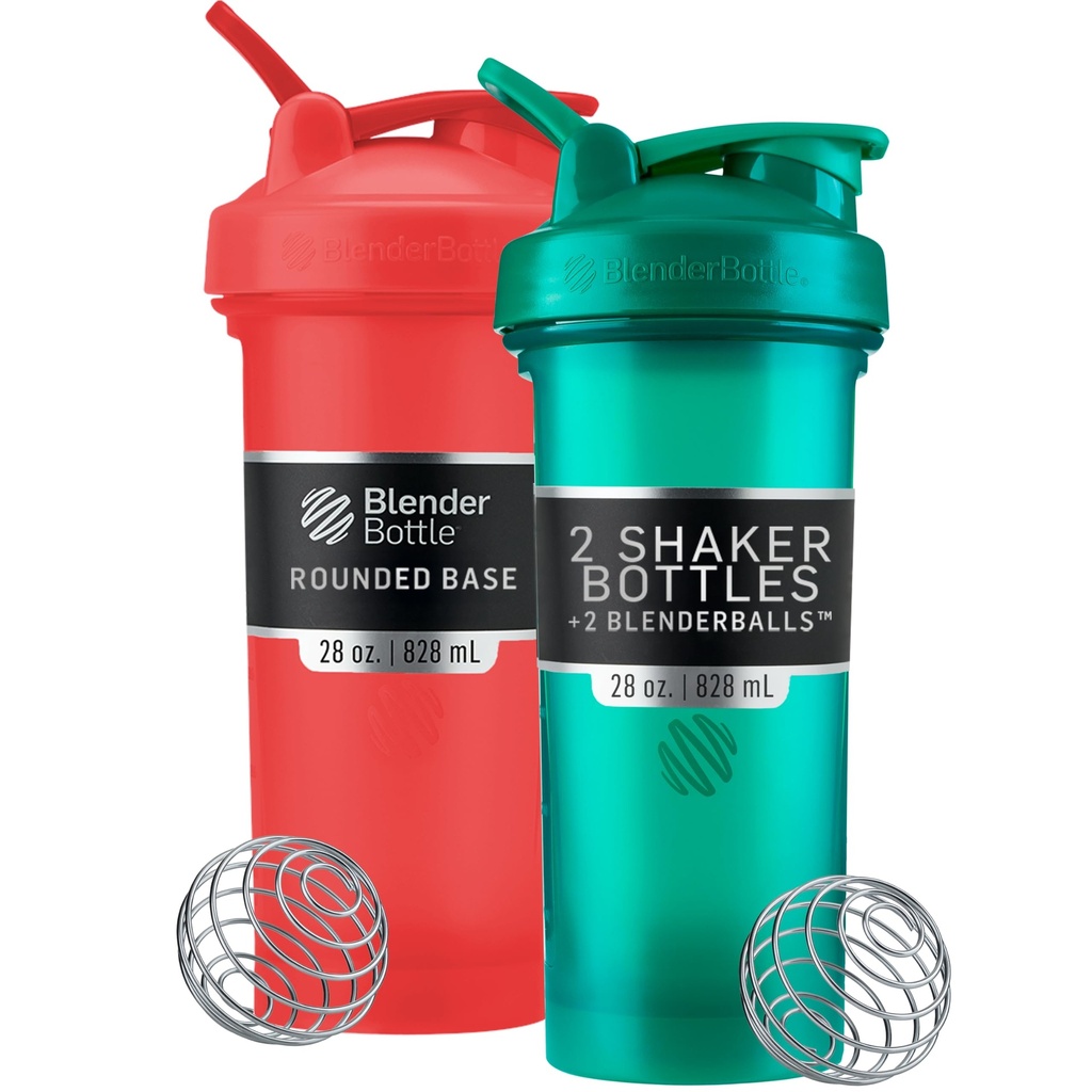 BlenderBottle clássico V2 Shaker garrafa perfeita para batidos de proteína e pré-treino, 28-ounce (2 pacote), vermelho, verde