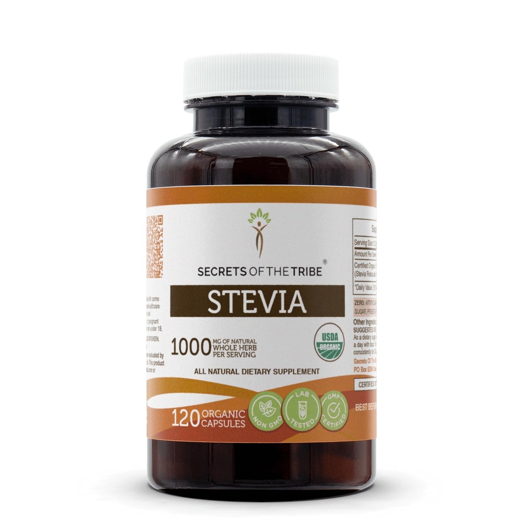 Stevia 120 Cápsulas, 1000 mg, USDA Organic Stevia (Stevia Rebaudiana) Folha Seca (120 Cápsulas)