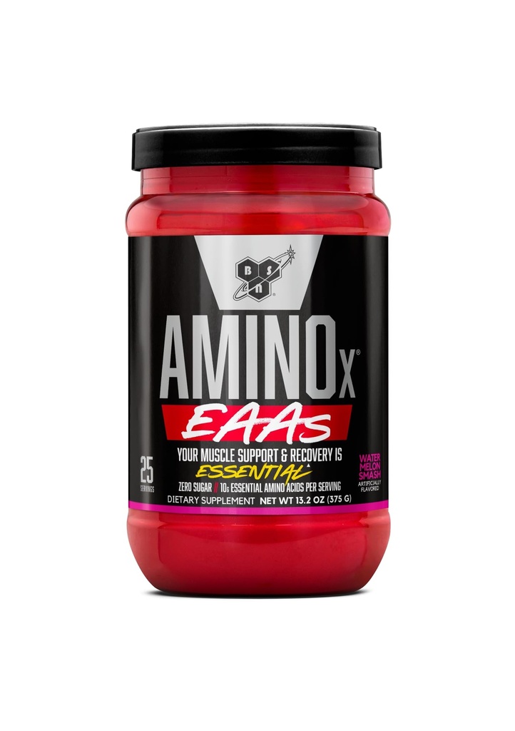 BSN Amino X EAAs, recuperação muscular e resistência, 10g Aminoácidos Essenciais, 5g BCAAs, Açúcar Zero, Cafeína Livre, Melancia Splash, 13.2 oz, 25 Servings
