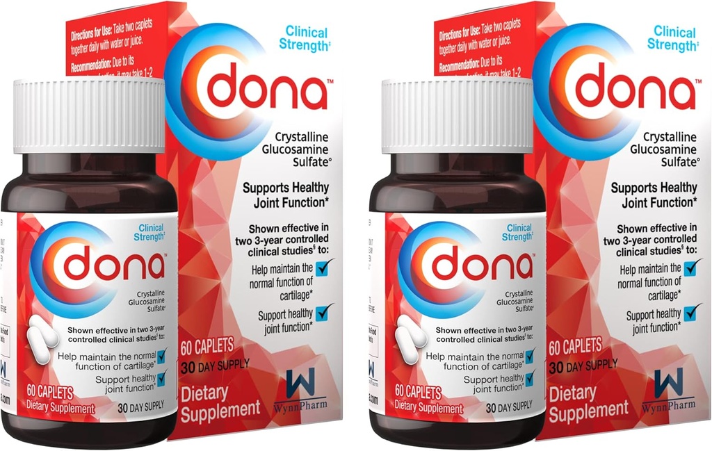 Dona Crystalline Glucosamina Sulfato, 750 Mg, Pills Suplemento Conjunto para Joelho Conforto e Apoio Conjunto à Saúde, 750 Mg, 60 Count (2 Pack).