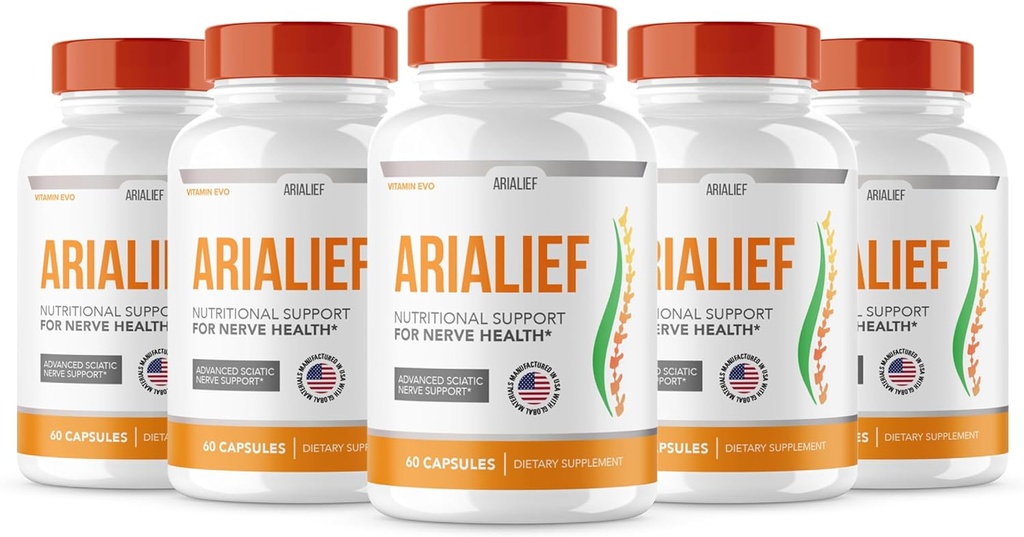 (5 PACK) Arialief Sciatica Nerve Support, Arialeaf Advanced Nerve Health, Arialeaf Prime Palm Sciatica, Aria Leaf Primepalm Aria Lief, Nerve Relief Supplement Sciatic Soothing (300 Cápsulas)