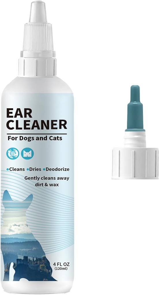 Limpador de ouvido de cão e gato – Solução Ótica Gentil para Cães e Gatos – Lavagem de ouvido de animal de estimação para Cera, Debris e Odor – Itch Relief, Fórmula Não Irritante – 4 onças