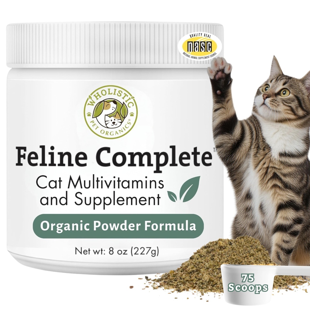 Wholistic Pet Organics Feline Complete - 8 Oz - Pó multivitamínico e probiótico para gatos - Natural Cat Food & Suporte Digestivo