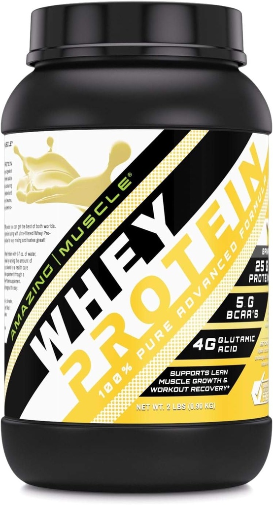 Músculo incrível 100% Whey Protein Powder * Fórmula avançada com Whey Protein Isolate Junto com ultra filtro Whey Protein Concentrate (Banana, 2 Lb)
