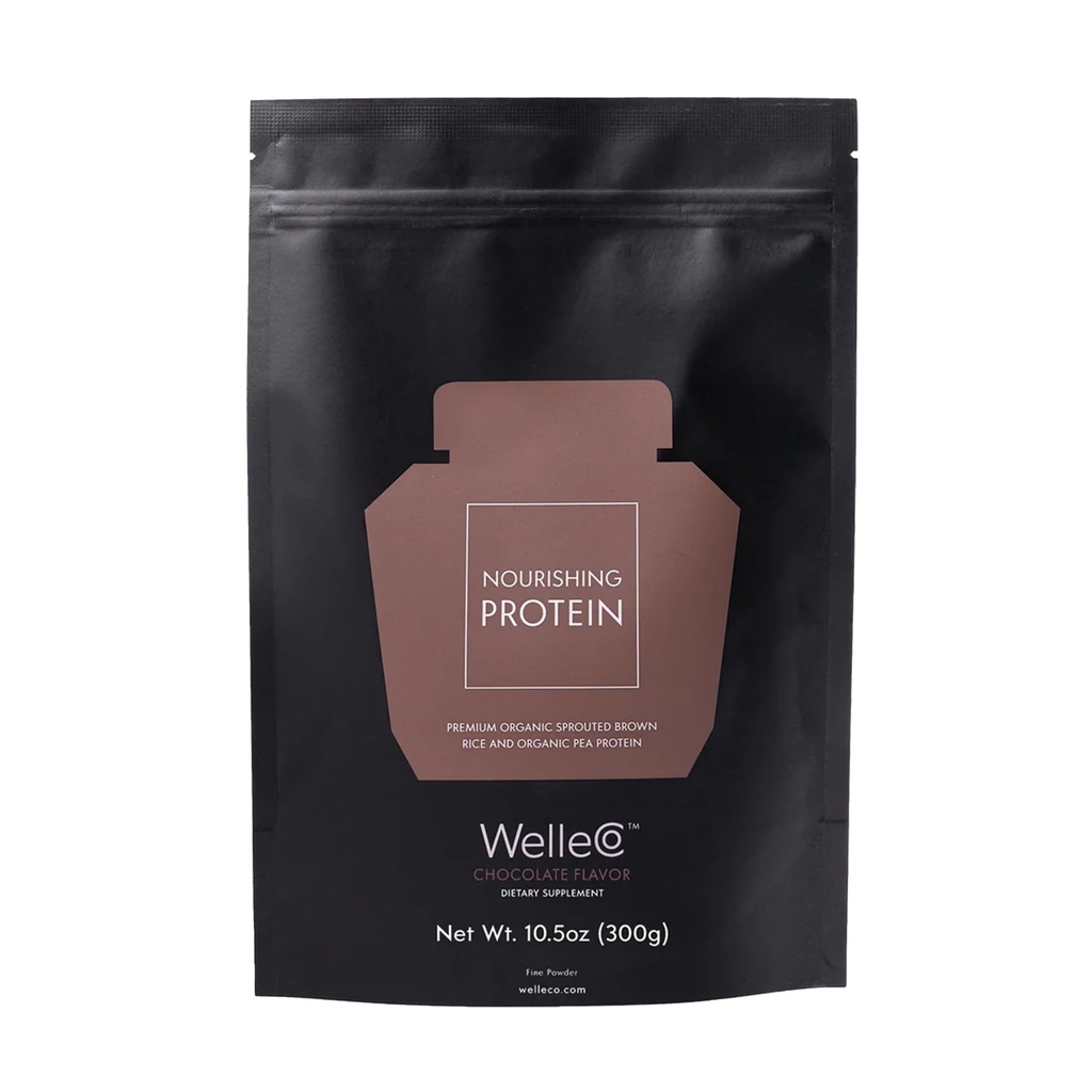 Powder de proteína de chocolate baseada na planta WelleCo, mistura de arroz marrom orgânico e ervilha, 16g de proteína por serviço, suplemento livre de leite para energia, recuperação e nutrição diária, 10.5 oz