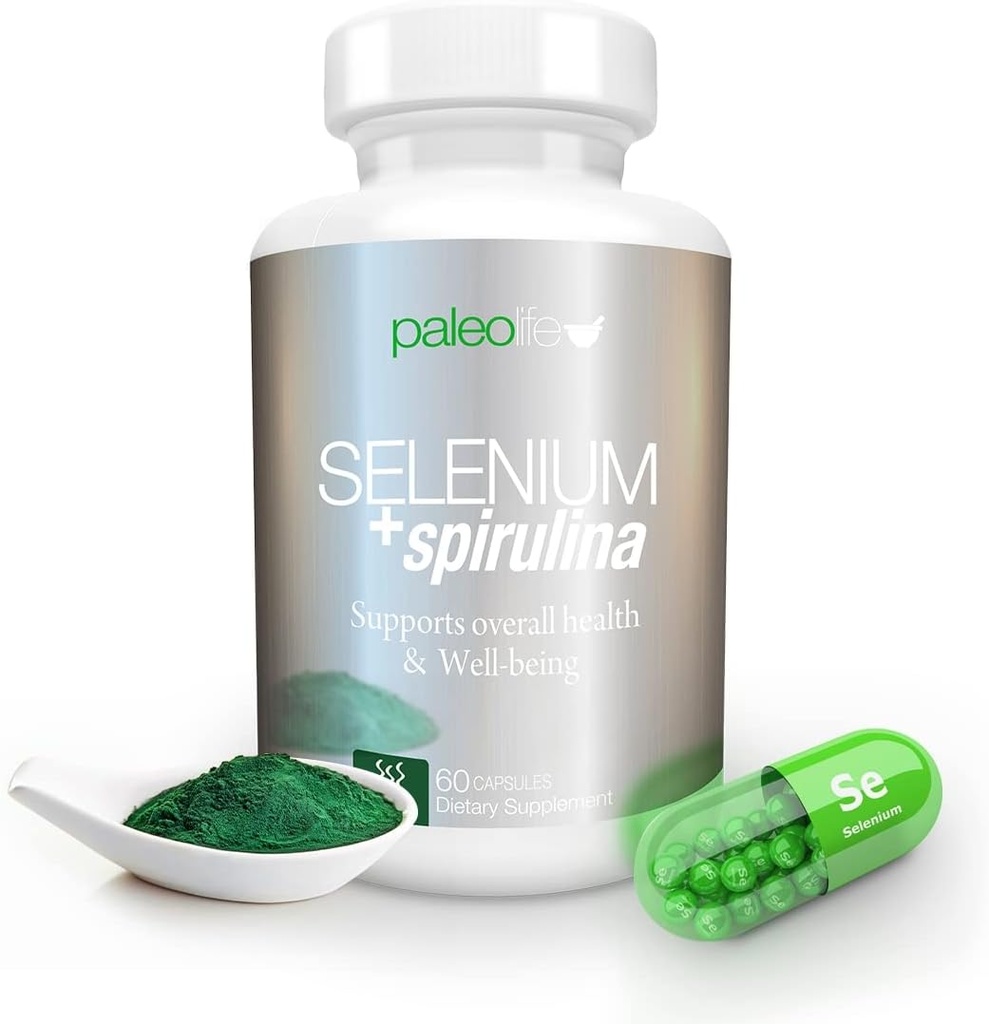 Aumentar a Concentração, Memória e Energia com Selênio Premium + Espirulina - Suplemento Antioxidante Premium para Função Cérebro - Fonte de 60 dias (60 Cápsulas) - (1-Pack)