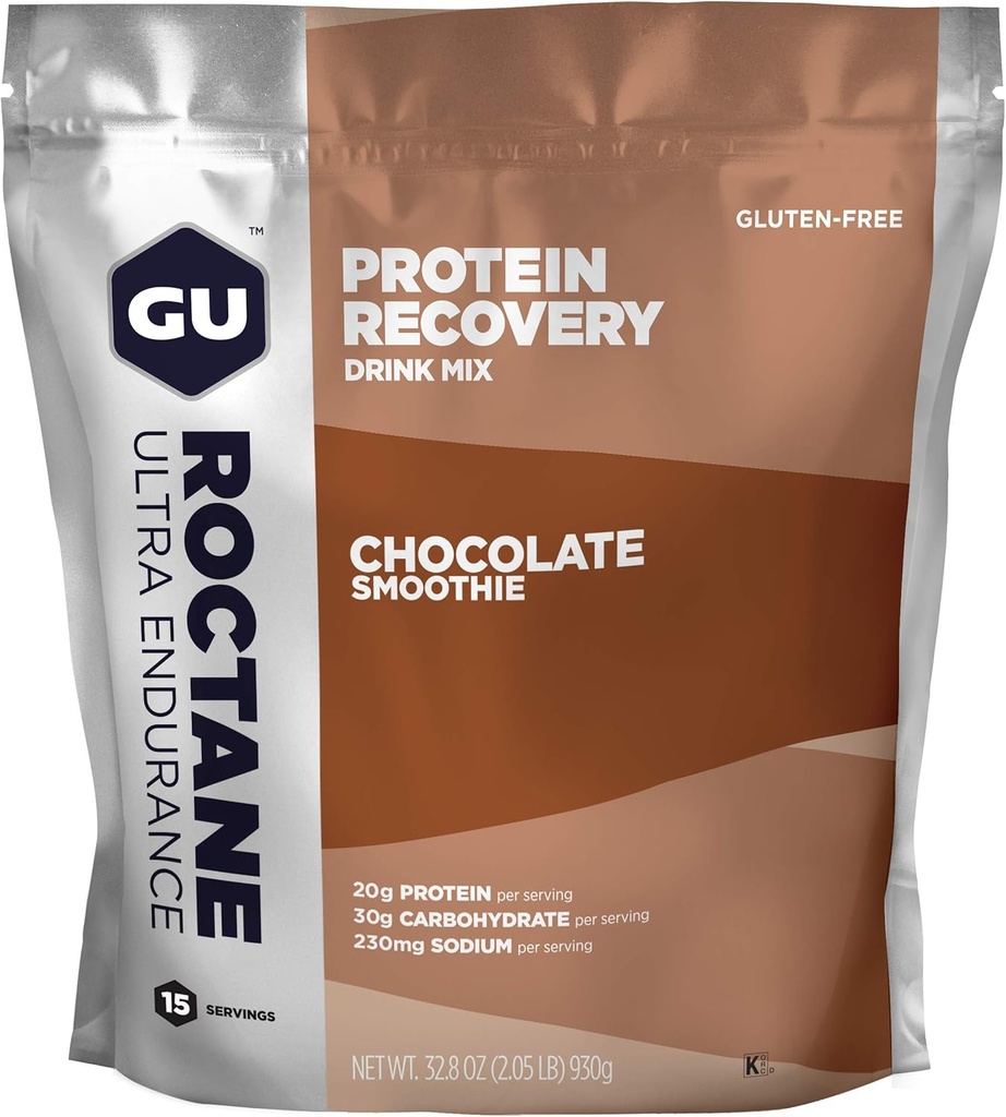 GU Energy Roctane Ultra Endurance Protein Recovery Drink Mix, Gluten-Free e Kosher Dairy, apoio de recuperação após qualquer treino, 15-Serving Pouch, Chocolate Smoothie