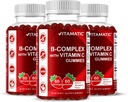 Vitamina Vitamina B Complex Gummies com Vitamina C & Inositol - Natural Morango sabor - 60 Gummies (3 garrafas)