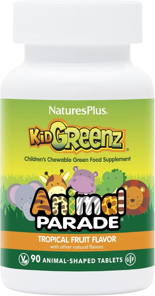 NaturalsPlus Animal Parade KidGreenz, Fruta Tropical Sabor - 90 Comprimidos Mastigáveis em Animal - Pack of 2 - with Brócolis & Espinafre - Vegetarian, Gluten Free - 180 Total Servings