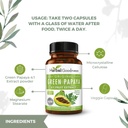 Cápsulas de Papaya Verde 4X Força, Folha de Papaya Orgânica e Extrato de Frutas para Plaquetas, Saúde Digestiva, Enzimas, Probióticos, Antioxidantes – 600mg, 60 Cápsulas, Caso de 12 – Bondade de Ervas