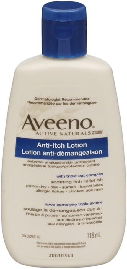 Loção concentrada Aveeno Anti-Itch com Calamina e Aveat, protetor de pele para rápida ação Itch alívio de hera venenosa, mordidas de insetos, chick pox, e Itches alérgico, 4 fl. oz