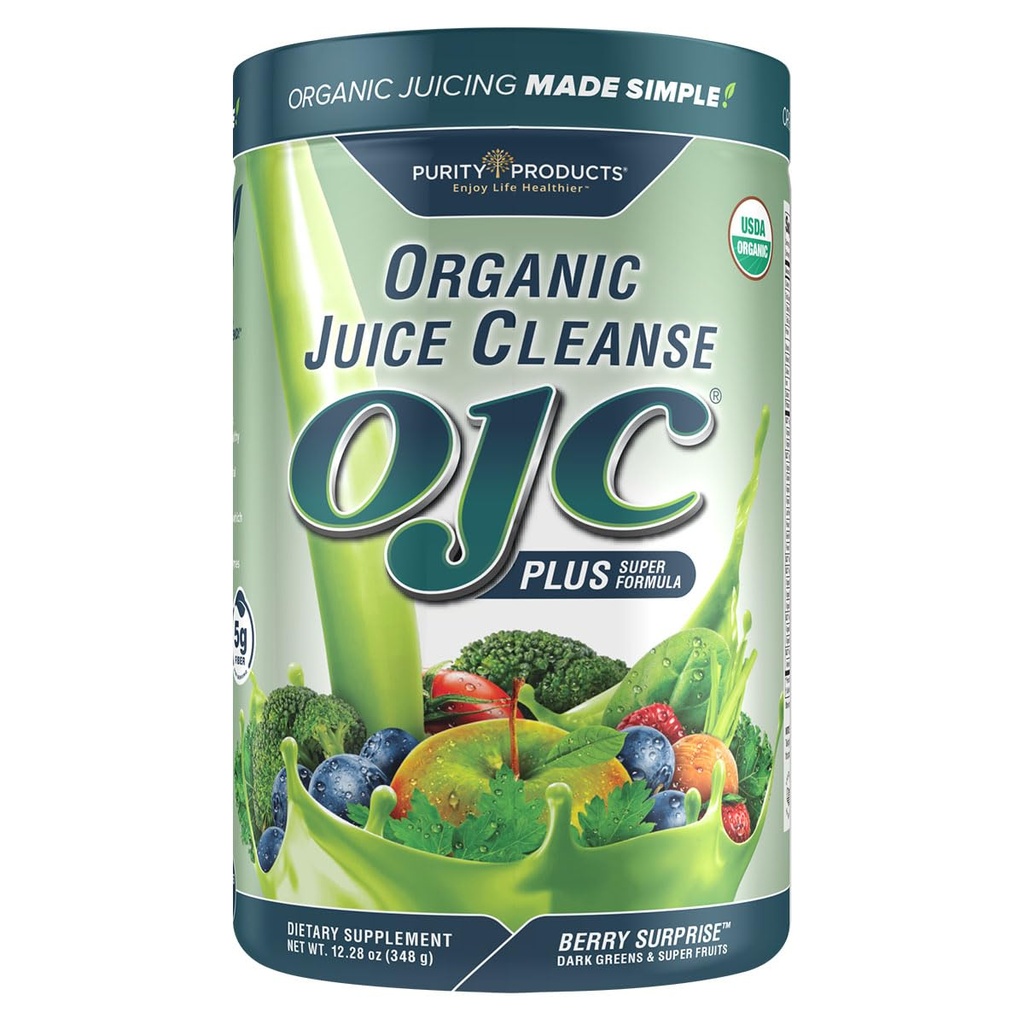 Certified Organic Juice Cleanse OJC Plus Berry Surprise - Produtos de Pureza - 30+ Vegetais e Frutos Orgânicos - 5 Grams of Fiber - Promove Energia e Função Digestiva - 12.28 oz - 348 g - 30 Servings