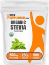 BulkSuplements.com Orgânico Stevia Pó - Puro adoçante, Fonte de folhas de Stevia, Suplemento de ervas - Vegan & Gluten Grátis, 500mg por serviço, 250g (8.8 oz) (Pacote de 1)