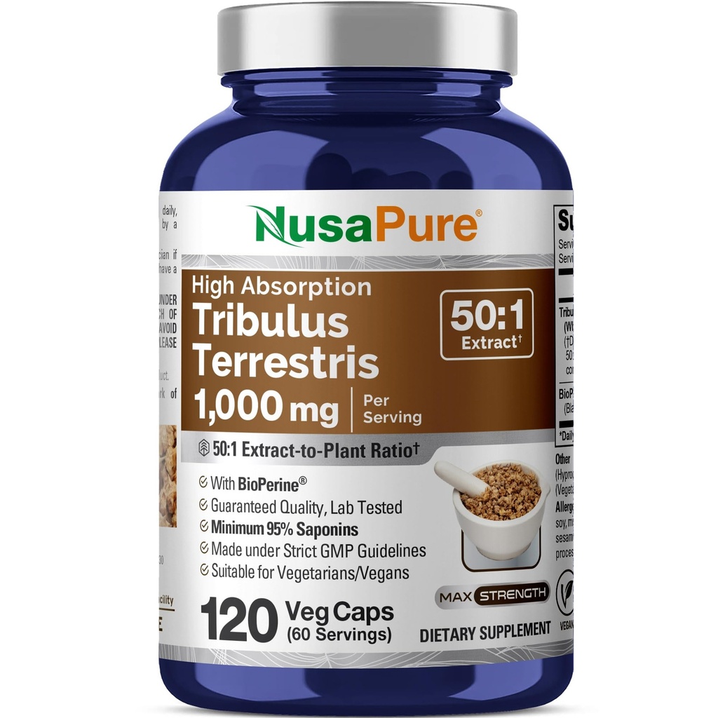 NusaPure Tribulus Terrestris 50: 1 Extracto, 1000 mg Equivalente a 50.000 mg ou 120 tampas de legumes