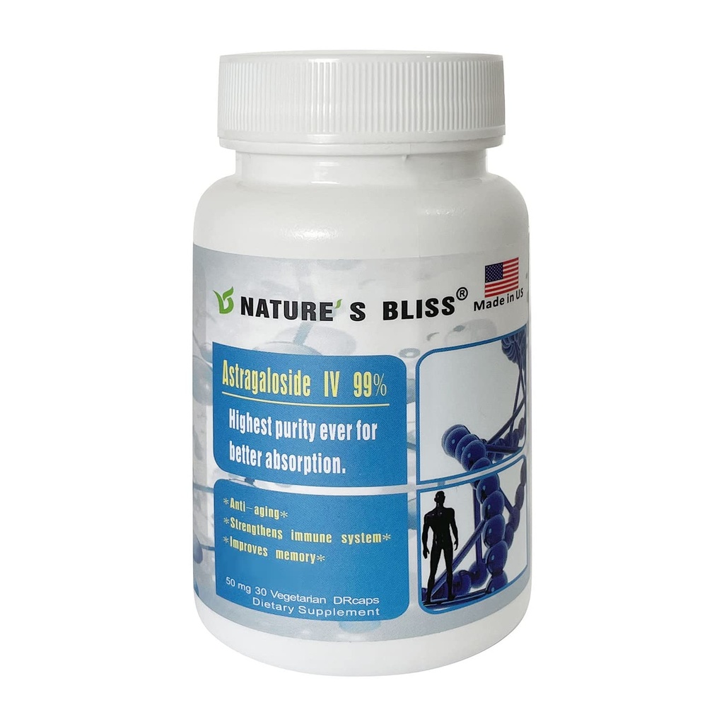 Borracha da Natureza Ácido de Estômago Protegido & Super-Absorção Astragalus Raiz Extrato Astragalosido IV 99%, Feito nos EUA, 50mg, 30caps (50mg x 30caps)