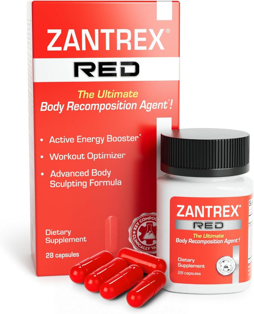 Zantrex Red Body Recomposition & Active Energy Booster Supplement □ Suporta Escultura corporal, Aumento de Foco e Desempenho de Exercício □ 28 Cápsulas