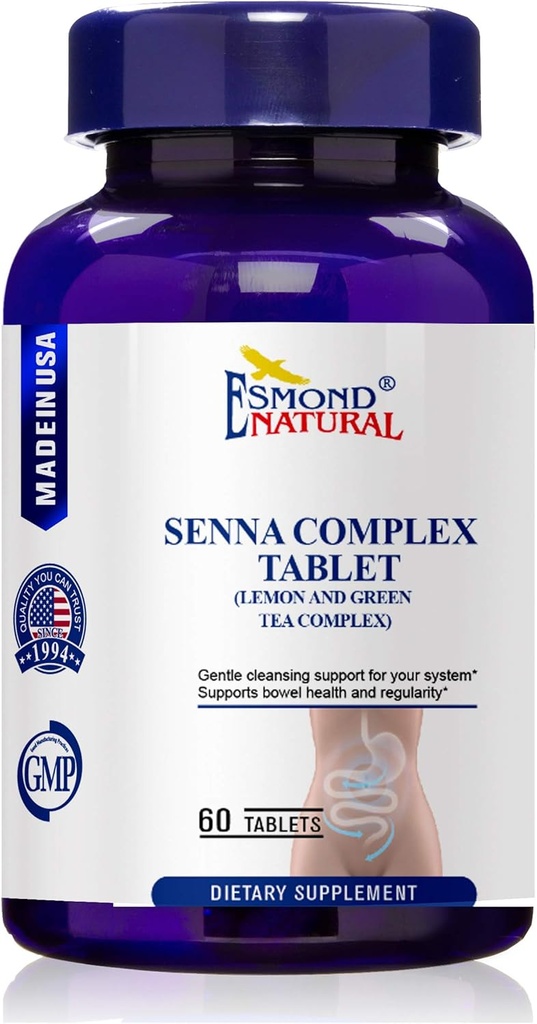 (3 Pack) Esmond Natural: Tablet Complexo Senna - Lemon & Chá Verde (Saúde Bowel, Limpeza & Regularidade), GMP, Assn produto natural certificado, Made in USA - 620mg, 180 Tablets