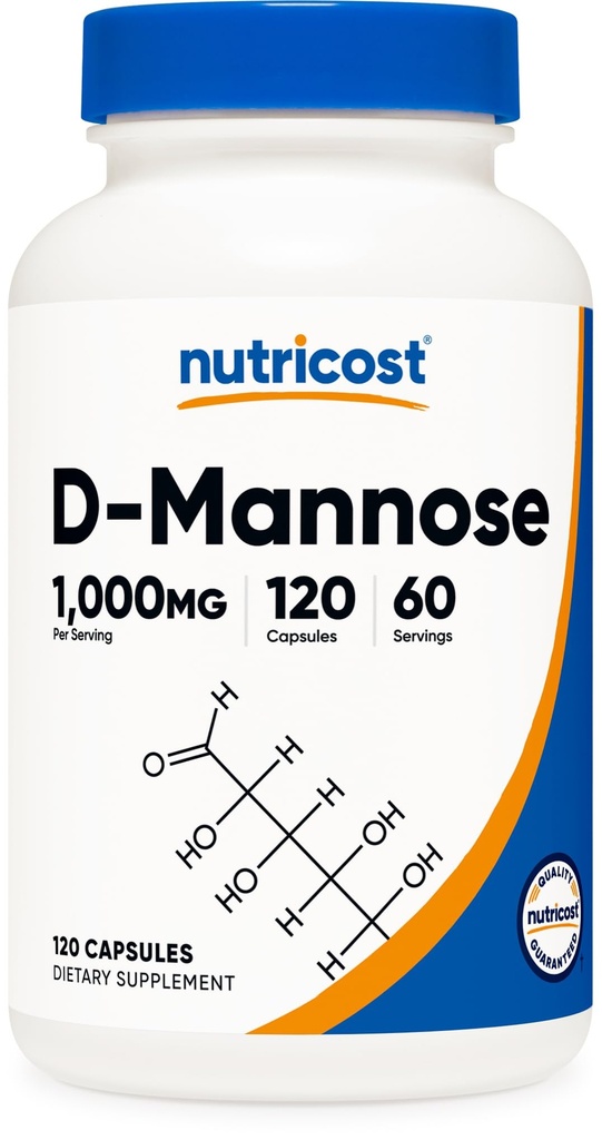 Nutricost D-Mannose 1000mg por serviço, 120 cápsulas - 500mg por cápsula, saúde do trato urinário, sem OGM e sem glúten
