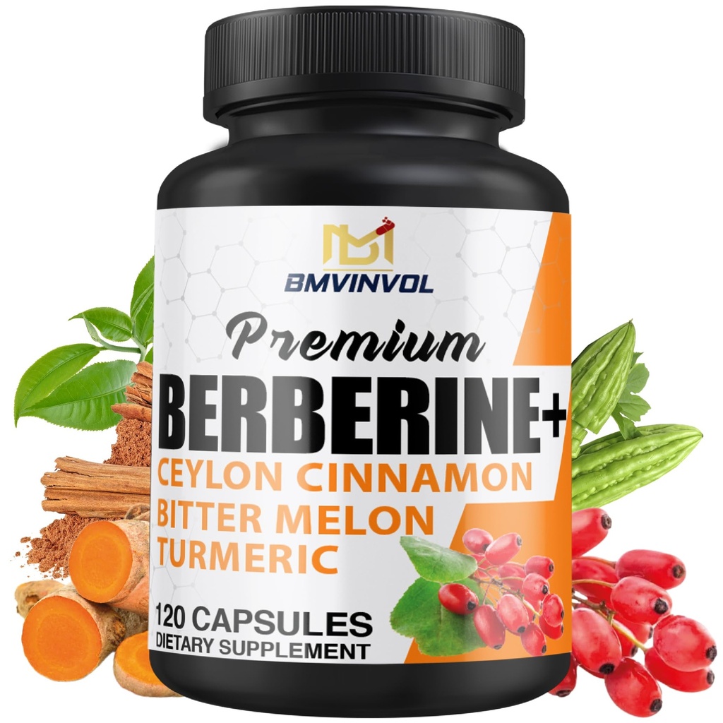 Berberine HCl Supplement, Ceilão Canela e Cápsulas Turméricas, Chá Verde e Cápsulas Amargas - 120 Cápsulas para Fornecimento de 2 Mês