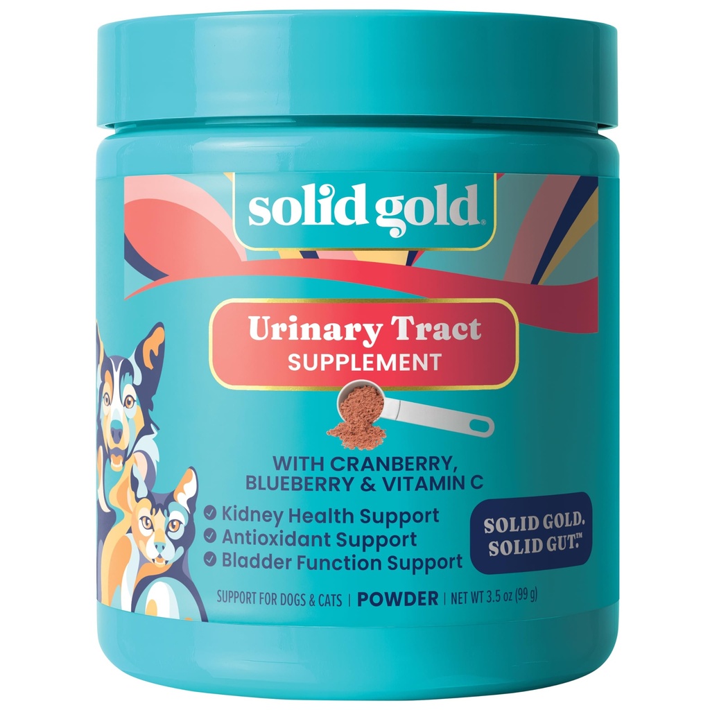 Solid Gold Cat & Dog Vitaminas para ITU - Suplemento de cranberry em pó para cães e gatos - Trato urinário, bexiga e rim Suporte para cães e gatos - Cat & Dog ITU Sobre o contador Suplemento Pó-3,5 onças