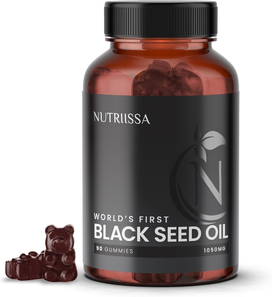 Nutriissa Black Seed Oil + Elder Berry Gummies – Cold-Pressed Black Cumin Seed Nigella Sativa Oil – EPEB Certified for Puity & Potence – 90 Blueberry Flavored Vegan Gummies
