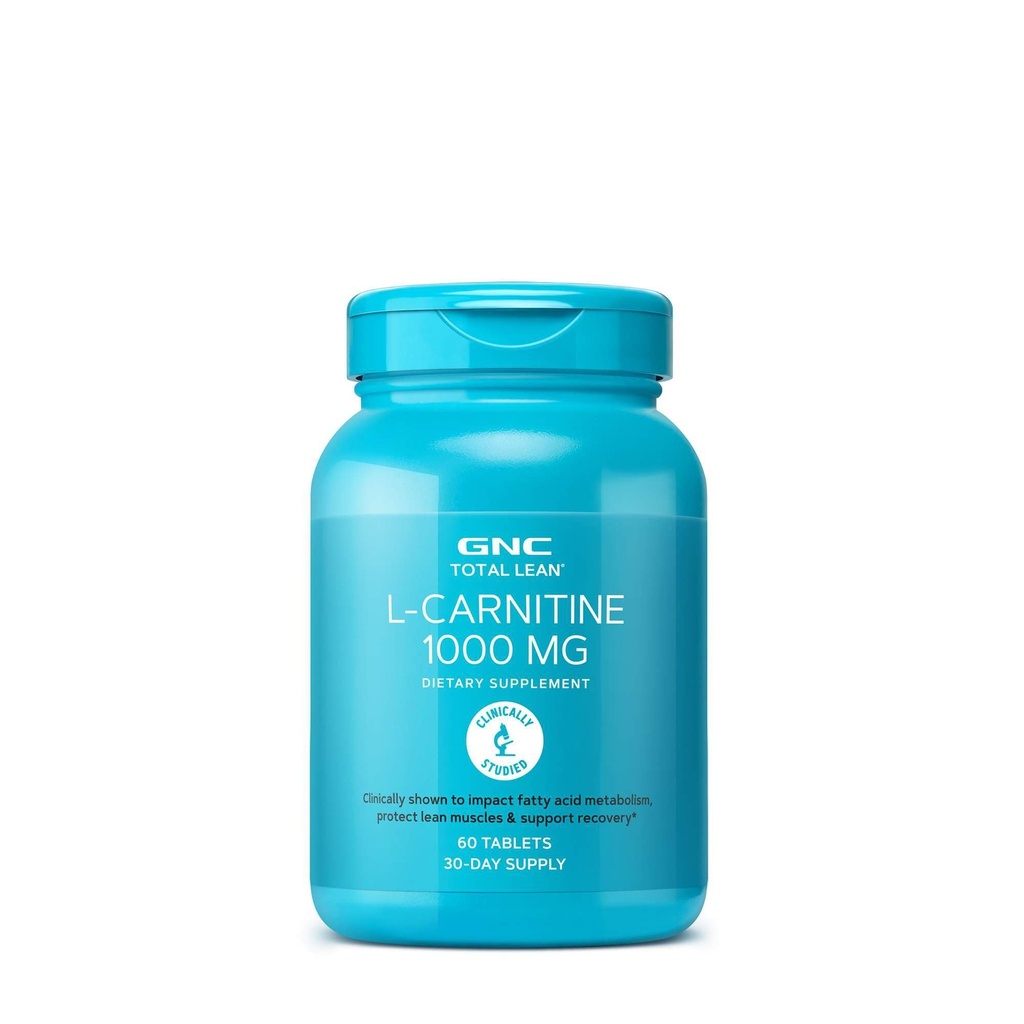 GNC Total Lean L-Carnitina 1000mg, 60 comprimidos, suporta recuperação e crescimento muscular Lean